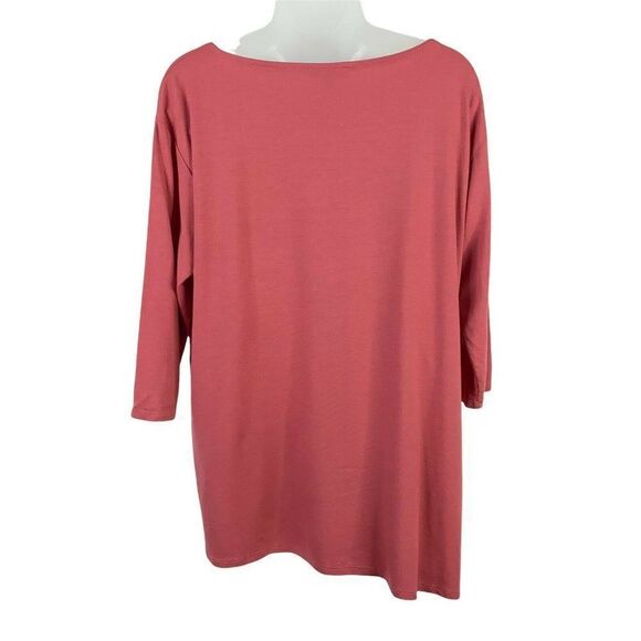 Eileen Fisher Top Petite Large Red Knit Asymmetrical Blouse Lagenlook Boat Neck - Picture 5 of 8